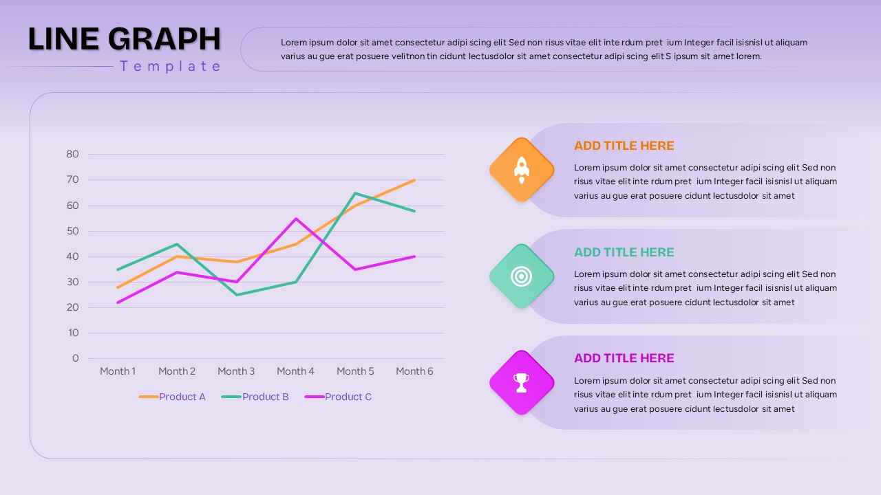 Professional Line Graph Charts template with light purple background and sample data