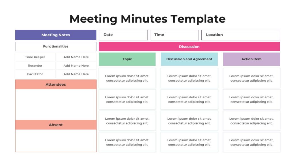 Meeting Minutes template for PowerPoint slides