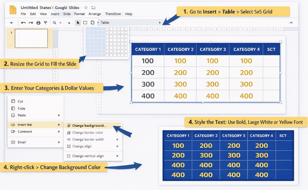 Step 2 - Create a Jeopardy Game on Google Slides