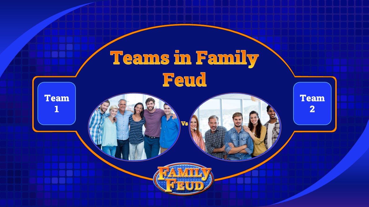 Team introduction and setup slide with Family Feud PowerPoint Template