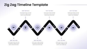 Clean Zig Zag Timeline Template displaying 6-year progression with purple accents on professional white background