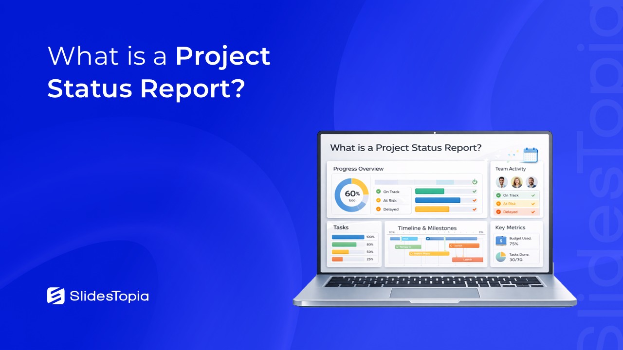 Cover image for an article that explains what a project status report is.