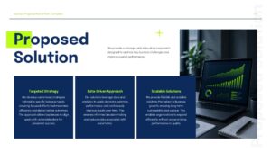 Professional business proposal presentation cover slide with corporate team image and modern blue-green branding.