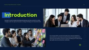 Business proposal introduction slide with corporate team collaboration images and modern presentation design.