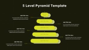 Dark-themed five-level pyramid infographic slide with layered structure and editable content sections.