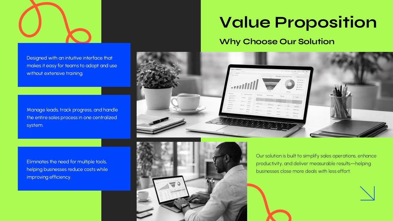 PowerPoint sales pitch slide showcasing value proposition with modern business presentation design.