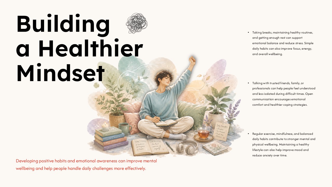 Mental health assessment template focused on positive habits, emotional awareness, self-improvement, and mental wellbeing.