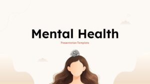 Cover slide of a mental health presentation template featuring a calming wellness illustration and modern minimalist design.