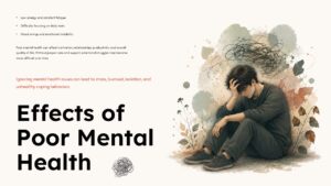 Mental health slideshow template illustrating emotional struggles, stress, burnout, and the effects of poor mental health.