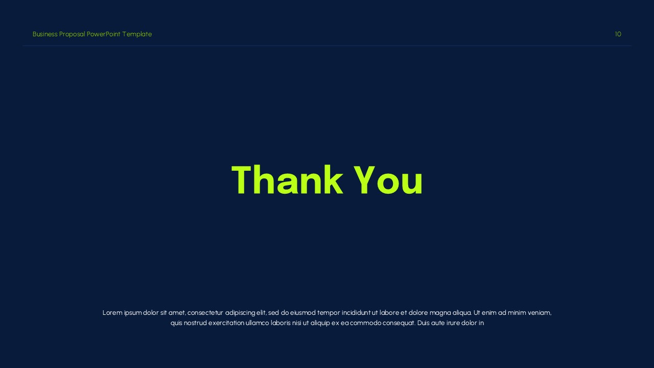 Minimal blue thank you presentation closing slide with bold typography and professional corporate design.