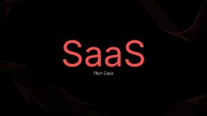 Minimal SaaS pitch deck presentation template with modern dark background and red typography.