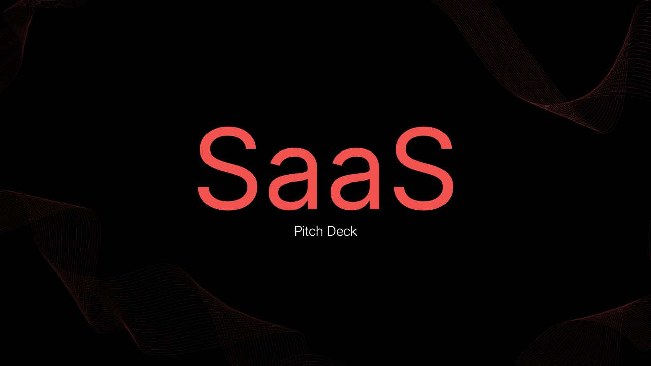Minimal SaaS pitch deck presentation template with modern dark background and red typography.
