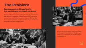 PowerPoint sales deck template featuring problem statement slide with modern business layout and image sections.