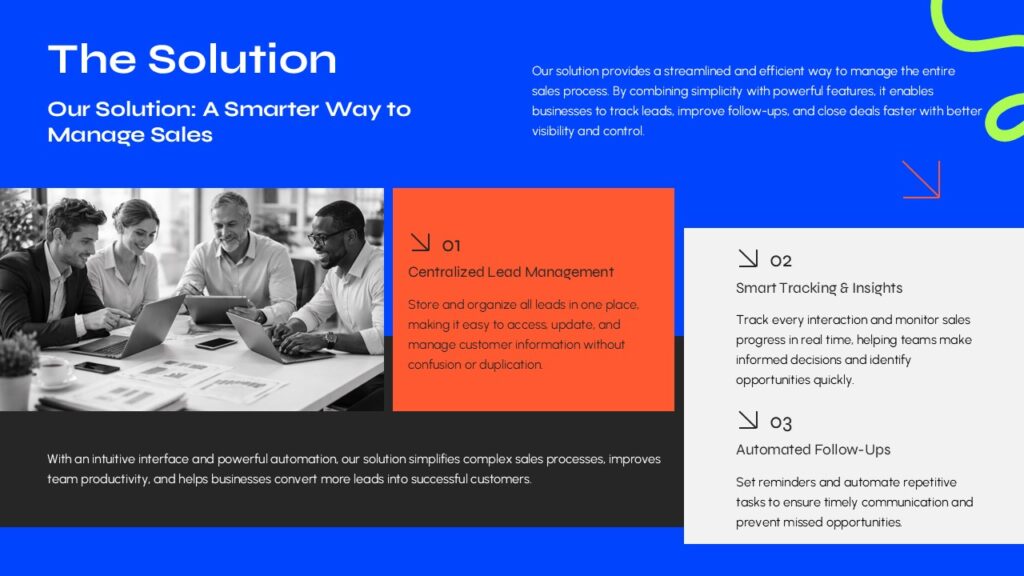 Professional Google Slides sales pitch template with solution-focused business presentation layout and modern infographic elements.