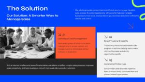 Professional Google Slides sales pitch template with solution-focused business presentation layout and modern infographic elements.