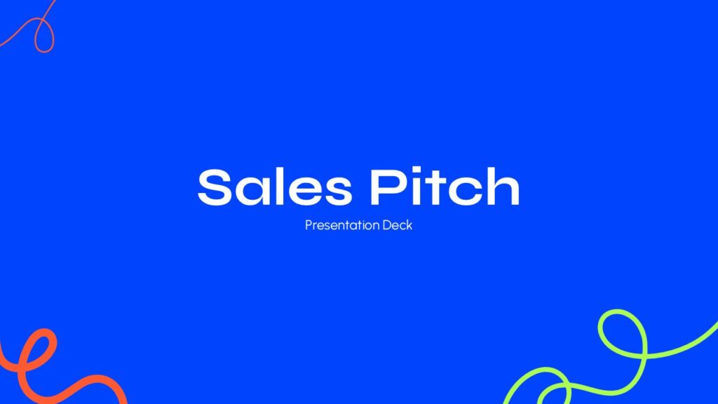 Minimal sales pitch presentation template with blue background and modern business presentation design for PowerPoint.