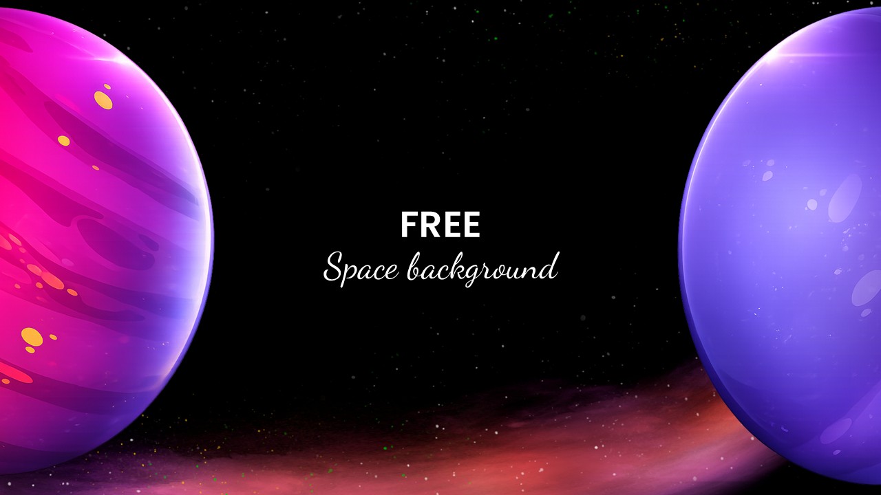 Space-themed presentation background with colorful planets against a dark galaxy setting for Google Slides