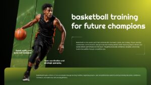 Sports training presentation for Google Slides highlighting basketball coaching, player development, agility improvement, and athletic performance concepts.