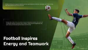 ootball coaching and teamwork presentation for Google Slides featuring athlete action photography and motivational sports messaging.