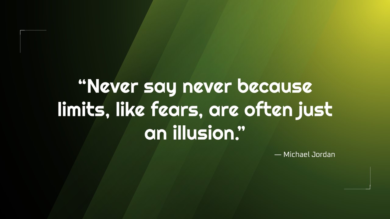 Motivational sports quote presentation background with bold typography and performance mindset theme for PowerPoint or Google Slides.