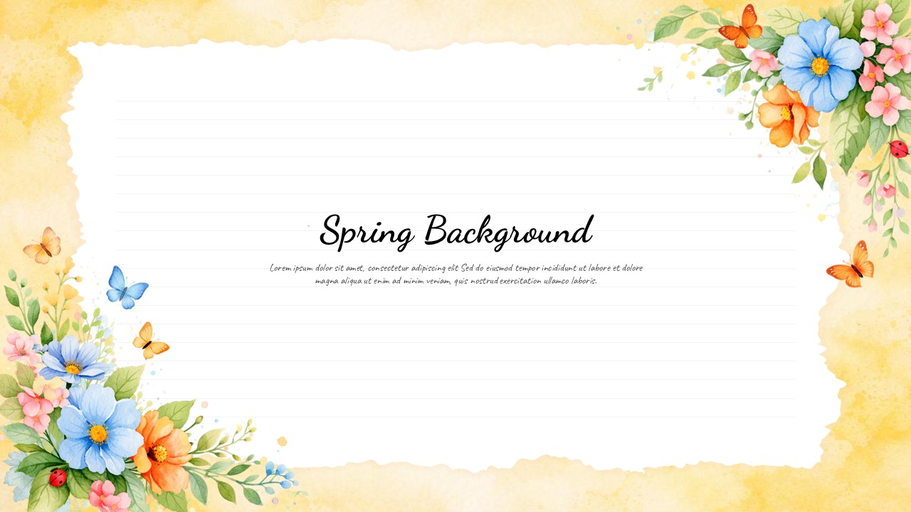 Spring background Google Slides template with floral decorations, watercolor design, and soft pastel colors.