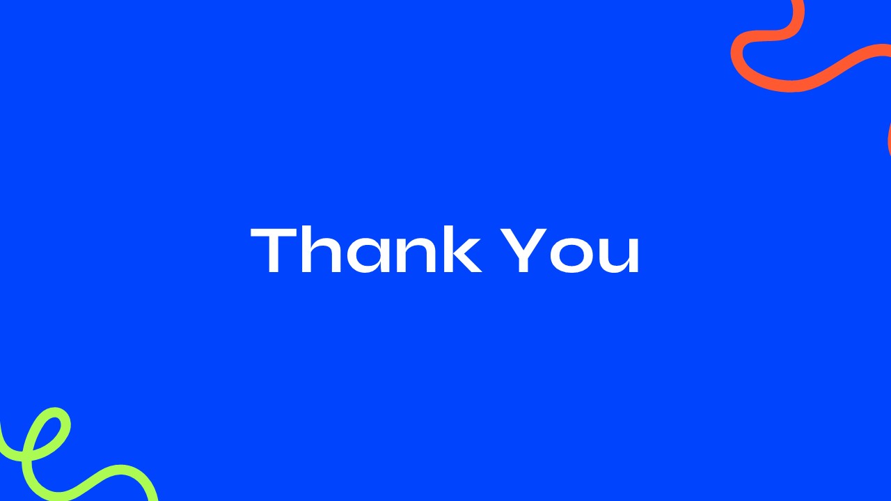 Minimal thank you PowerPoint slide with bold blue background and modern presentation design.