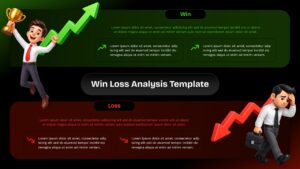 Dark-themed win loss analysis infographic with contrasting growth and decline visuals for business comparison In Google Slides