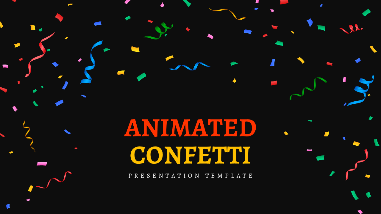 Animated confetti presentation background featuring colorful streamers and celebration elements for PowerPoint.