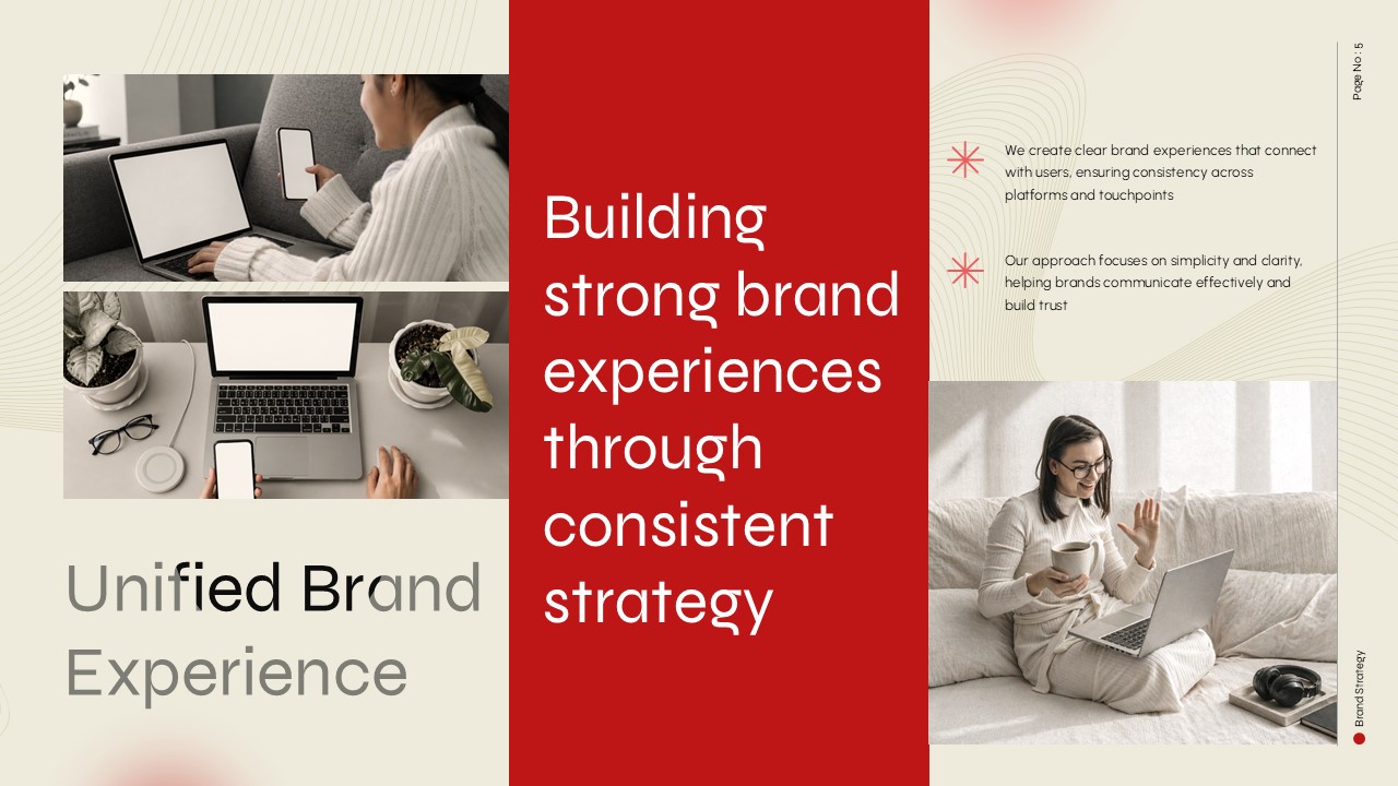 Brand positioning strategy slide illustrating customer experience, brand consistency, and market differentiation initiatives.
