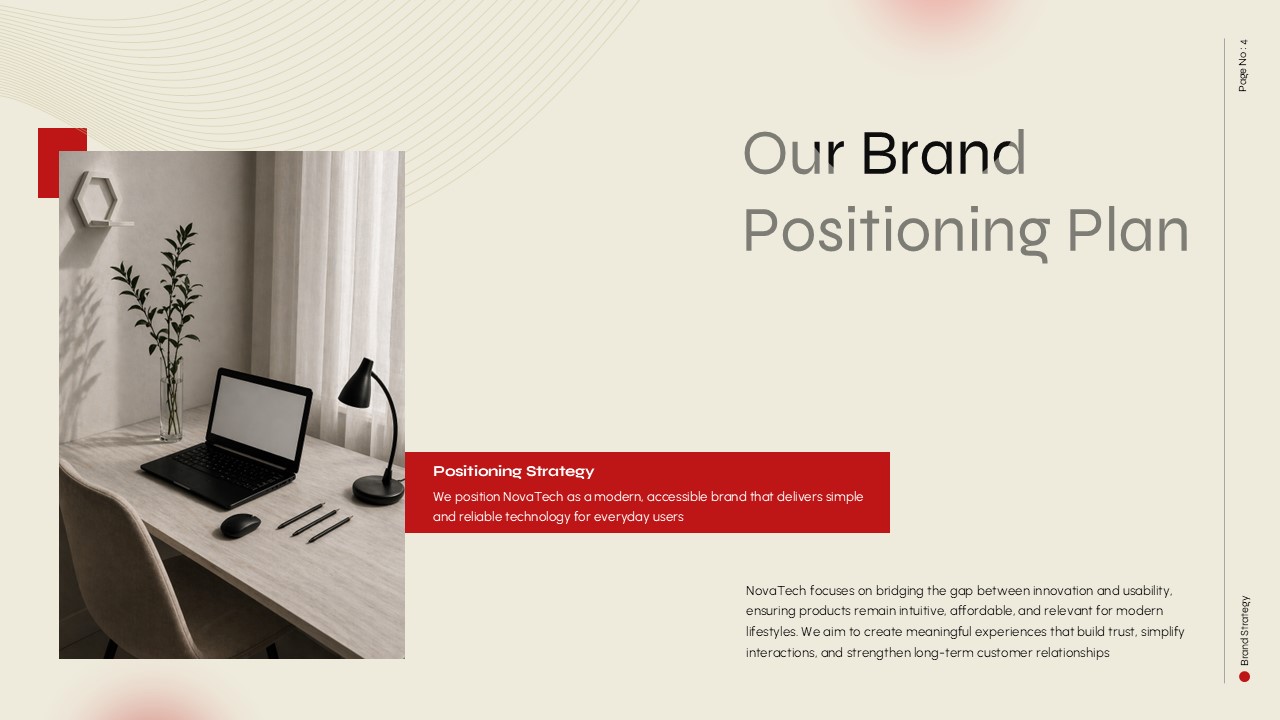 Brand positioning presentation slide featuring marketing strategy framework, brand messaging, and competitive differentiation concepts.
