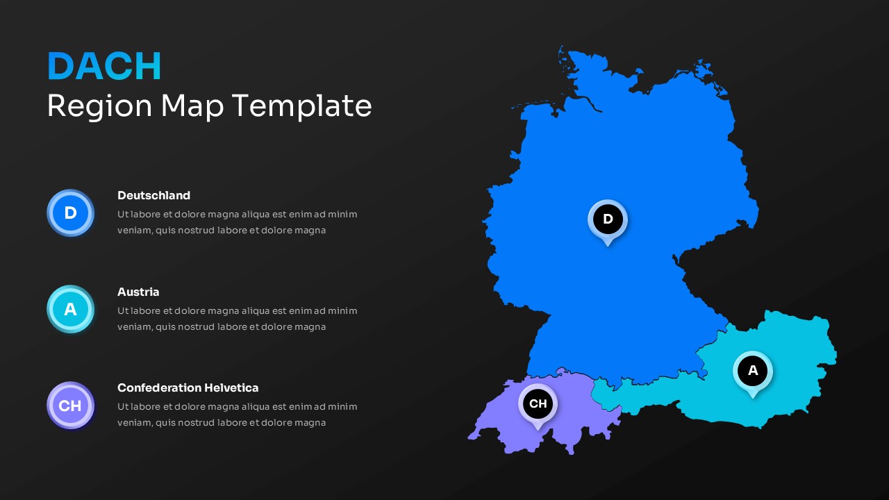 dach country region map ppt slide template