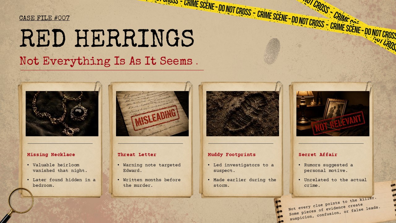 murder mystery red herrings template
