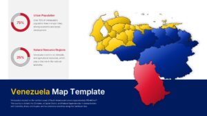 Venezuela map slide showing regional divisions, demographic statistics, and geographic data visualization for presentations.