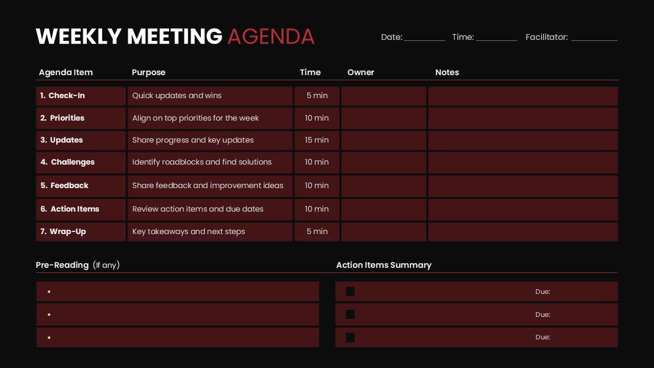 weekly meeting agenda slide template