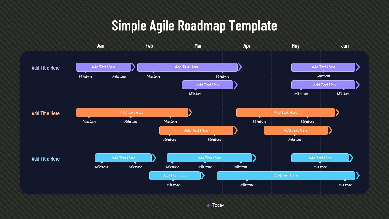 Agile product roadmap PowerPoint slide template with product releases, sprint planning, feature roadmap, milestone tracking, and development timeline.
