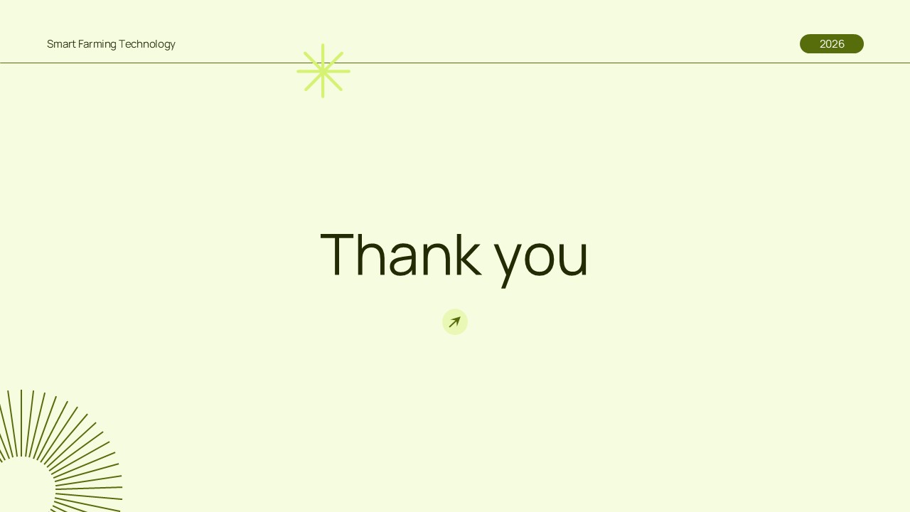Thank You slide for the Smart Farming Technology PowerPoint presentation template with a clean minimalist design and modern agricultural presentation theme.
