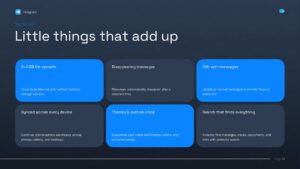 Editable Telegram Features PowerPoint slide showcasing key day-to-day features, including large file uploads, disappearing messages, message editing, multi-device sync, custom themes and emojis, and advanced search. Ideal for technology, messaging app, digital communication, and software feature presentations in PowerPoint.