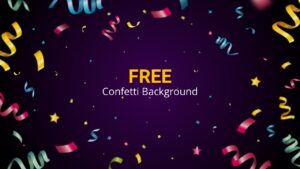 Free Confetti Background PowerPoint Presentation Template with a dark purple background, colorful ribbon streamers, and confetti accents, ideal for celebration, party, award, event, holiday, and festive PowerPoint presentations.