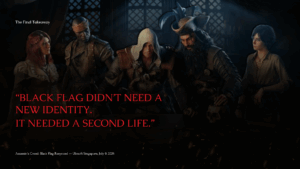 Assassin's Creed Black Flag Resynced Final Takeaway Template - cinematic closing slide with character group and large red quotation
