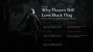 Assassin's Creed Black Flag Resynced Player Appeal Template - five-pillar layout explaining pirate fantasy, Edward Kenway, and Caribbean atmosphere