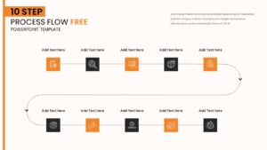 Light 10 step process flow PowerPoint slide with orange and black icons connected across two rows.