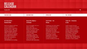 Nintendo Direct Release Calendar PPT slide organizing upcoming games by November 2026, December 2026, Spring 2027, and TBA release dates.